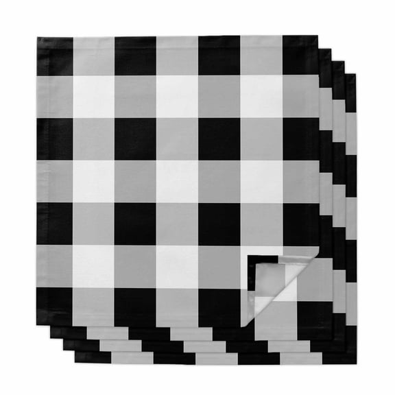 Black White Plaid Cloth Napkins, Spring Farmhouse Buffalo Checkered Washable and Reusable Dinner Napkins Set of 4, Table Napkin for Kitchen Party Birthday Wedding Hotel Housewarming 20"x20"