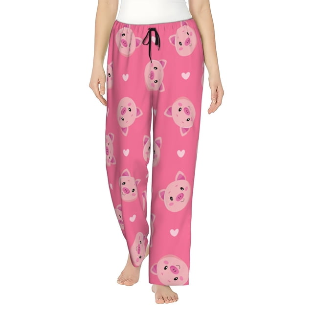 Fotbe Cartoon Pigs and Hearts Pantalones de Pijama para Mujer, Pantalones de Dormir, Pantalones Pj con Cordón y Bolsillos-Small