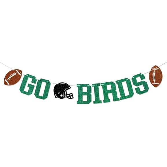 Go Birds Banner - Fly Eagls Fly Banner, Football Game Day Party Decor, Eagles Themed Football Party Decorations Green Glitter