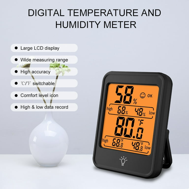 Digital Hygrometer Thermometer Indoor Temperature and Humidity Gauge Monitor Meter with Large LCD Display for Home Bedroom Office Greenhouse, Size: 90