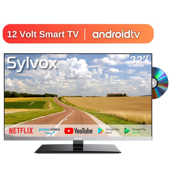 SYLVOX TV Inteligente para RV de 32", 12V con Reproductor de DVD, Full HD 1080P, Android TV, Compatible con WiFi y Bluetooth (Serie Limo)