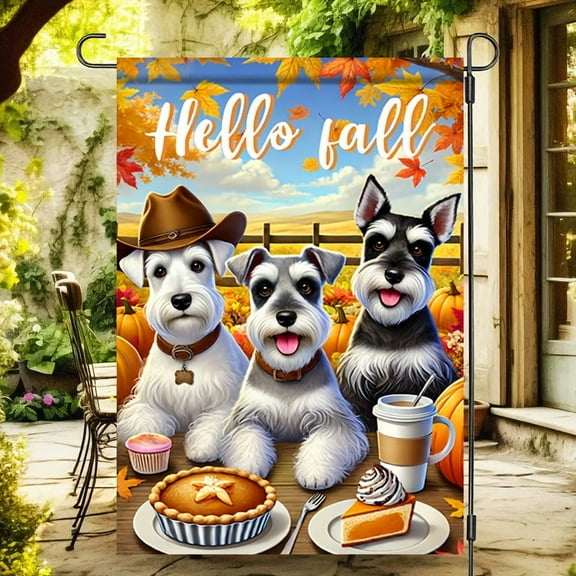 1pc, Three Charming Schnauzers and Pumpkin Fall Garden Banner, Polyester, 12x18 inches - Perfect for Thanksgiving Fall decorations and can be used as a gift