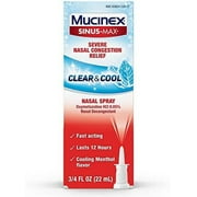 Mucinex Sinus-Max Severe Nasal Congestion Relief Clear & Cool Nasal Spray, 0.75 fl. oz., Lasts 12 Hours, Fast Acting, Cooling Menthol Flavor
