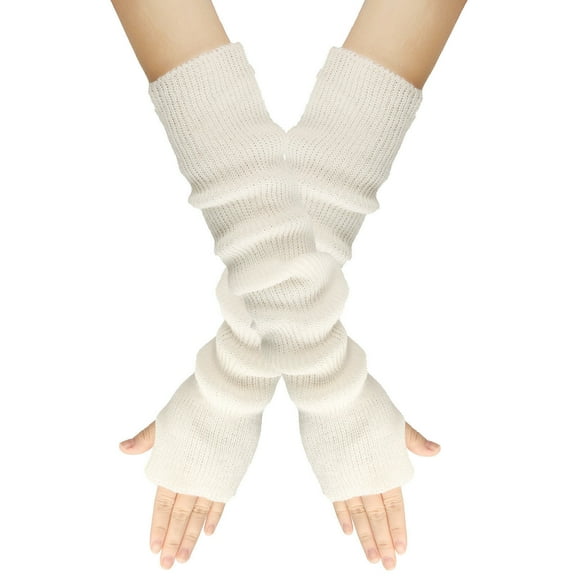 IROINNID Thermal Gloves for Women Knit Gloves Winter Wrist Arm Warmer Solid Knitted Long Fingerless Gloves Mitten,White