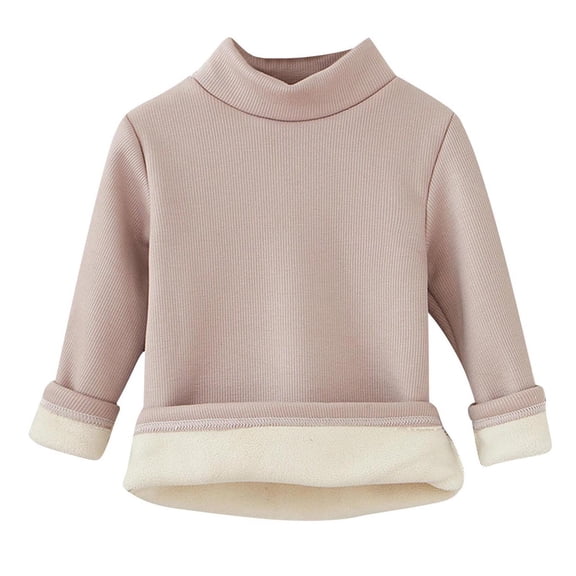 IFNWSV Girls Shirts Long Sleeve Mock Neck Solid Fleece Lined Thermal Soft Classic Pullover Top for Warm Layering Pink 7 Years