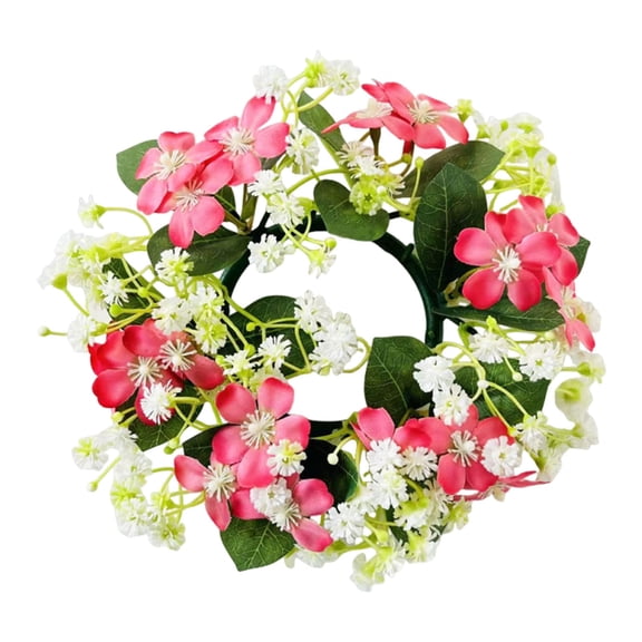 1 Pcs Artificial Candle Rings Wreaths,3.54 Inch Mini Artificial Wreath,Faux Flower Candle Ring With Leaver,Mini Flower Candle Rings Candleholders Garland,For Centerpiece Party Table Decor,(D,3.54 in)