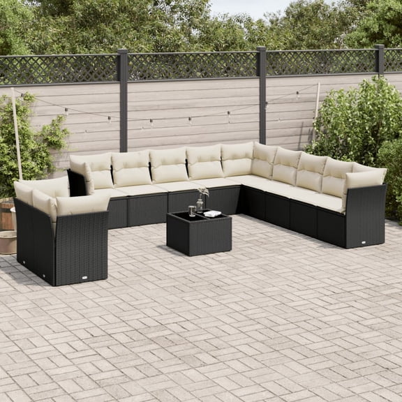 vidaXL Garden Sofa Set Black, Cream White