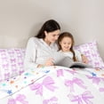 thumbnail image 4 of Erosebridal Purple Bow Full Size Comforter Sets for Girls, Grid Princess Ribbon Bedding Sets, Colorful Stars Reversible, 3 Pieces, 4 of 6