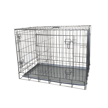 KennelMaster Double Door Folding Wire Dog Crate, Black, X-Small, 24"L