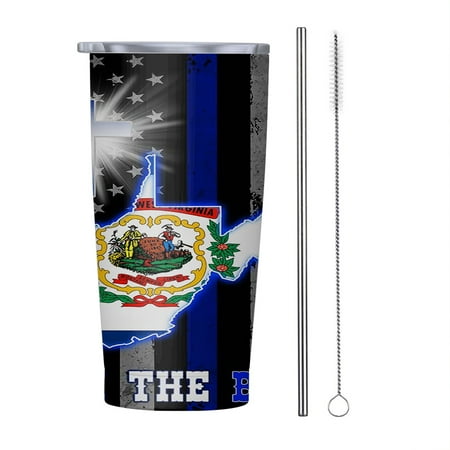 

West Virginia Back The Blue 20oz Tumbler Insulated Stainless Steel Water Bottle Portable Travel Coffee Tea Mug Cup