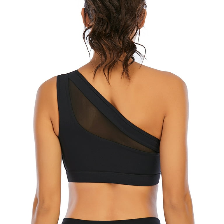 FANNYC Backless Single Shoulder Sport Bras for Women Asymmetrical Shoulder  Wirefree Padded Sports Bras Medium Support Yoga Bra With Removable Cups 