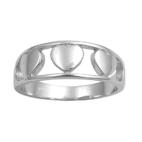 925 Sterling Silver Heart Band X Ring Size 6