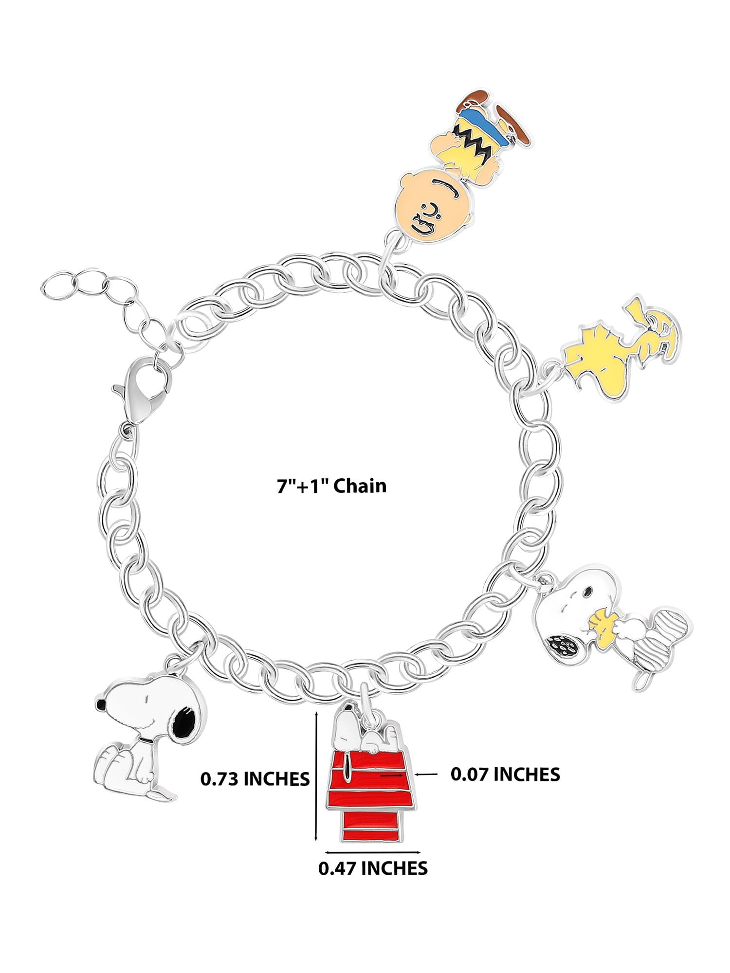 Peanuts Snoopy Charm Bracelet with Metal Charms, 7" + 1" Extension