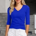 thumbnail image 2 of GEWSEY V Neck T Shirts for Women 3/4 Sleeve Cute Tops Casual Three Quarter Length Dressy Blouses Loose Layering Tunic Tops (Blue, 4XL), 2 of 3