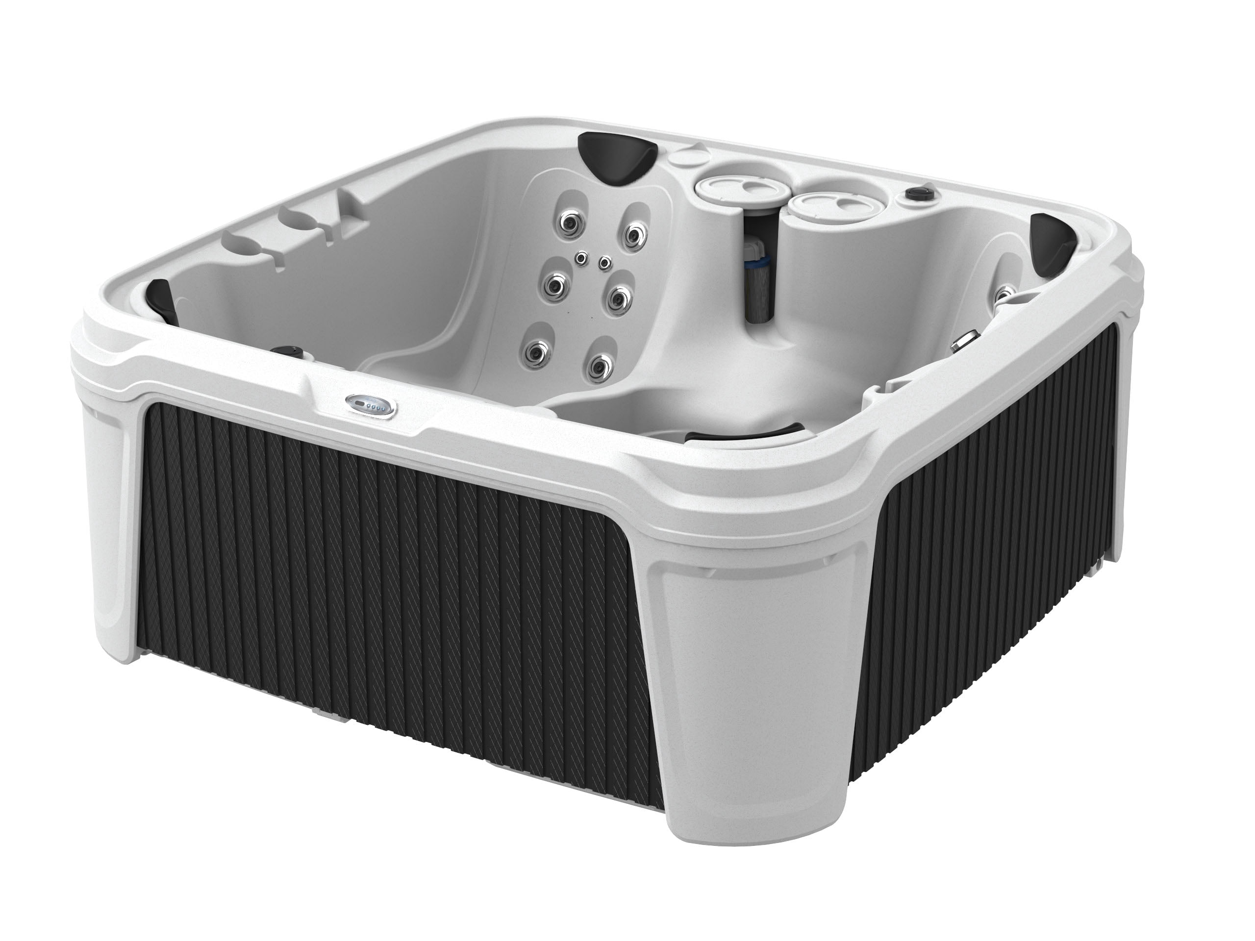 AquaRest DayDream Ensemble 3500S 6-Person 35-Jet Plug and Play Hot Tub with 2 LED Waterfalls, Step with Handrail and Cover with Lifter, Whitestone/Black