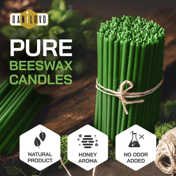 UDGIU-Thin Taper Beeswax Candles - Honey-Scented, Decorative Candles Ideal for Birthday Decoration or Church Prayers - Green Drip Free, Tall & Smokeless Pack of 50 pcs, 7.3 x 0.24 inch