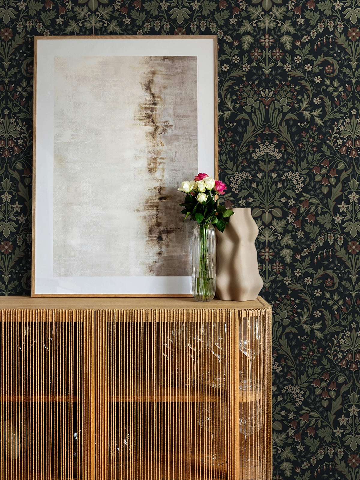 NextWall Midnight Blue & Sage Filigree Floral Peel and Stick Wallpaper - 20.5 in. W x 18 ft. L Roll