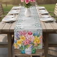 thumbnail image 4 of Watercolor Floral Table Runner - 72 Inch Long Spring Botanical Flowers Leaves Wood Grain Cotton and Linen Blended Dress Scarves Farmhouse Table Runner for Kitchen Dining, Coffee Table, 13" x 72", 4 of 8