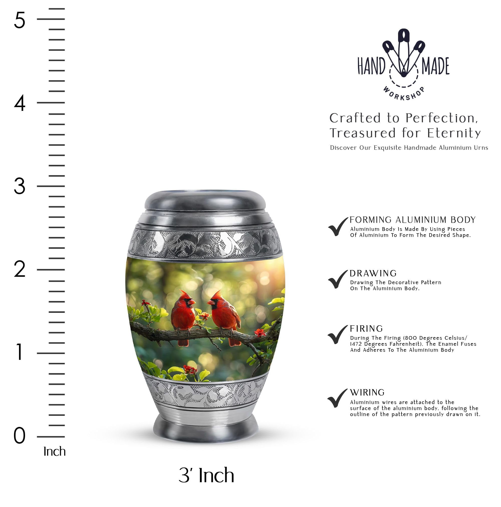 SUBSH Cardinal Urns for Human Ashes - Cremation Keepsakes for Ashes - Cremation Urns for Adult Ashes Men - Adult Urns for Human Ashes Men - (3 inch Pack of 1)