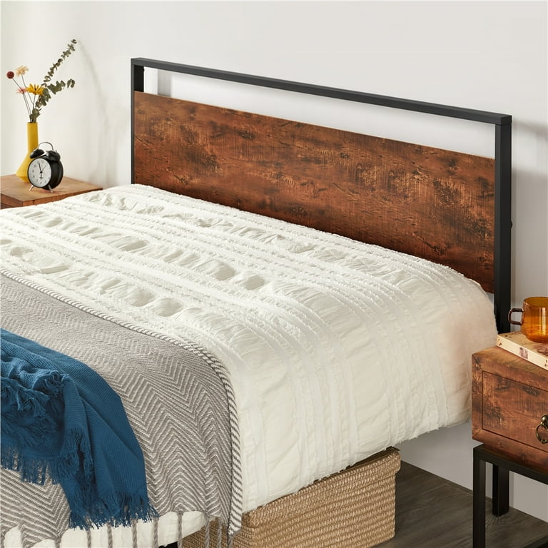 Topeakmart Queen Metal Bed Frame w Wood Headboard Footboard Mahogany