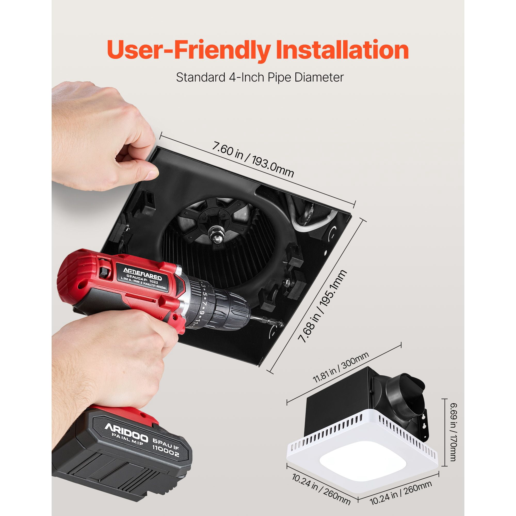 80/110/130 CFM Bathroom Exhaust Fan with LED Light, 3 Color Temperature Options, 1.5 Sones Low Noise, AC Motor for Laundry Room