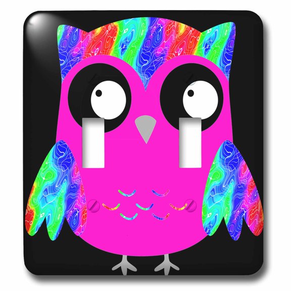 3dRose, Cute Psychedelic and Neon Pink Sixties Owls, double toggle switch