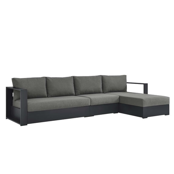 Modular Lounge Sectional Sofa Set, Grey Gray, Aluminum Metal, Outdoor Patio Balcony Cafe Bistro Garden Hospitality Restaurant, Modern Contemporary HB36636