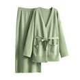 thumbnail image 2 of AUNVITO Women's Knit Suit Set V-Neck Long Sleeve Tie Front Cardigan & Midi Skirt Two-Piece Outfit, 2 of 9