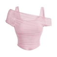 thumbnail image 4 of Daznico Women's Off Shoulder Mesh Layered Ruched Top with Double Straps Casual Summer Slim Fit Tops,XL, 4 of 5