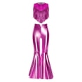 thumbnail image 3 of SiiRoh Girls Shiny Sequins Metallic 70s Disco Hippie Clothes Set Fringed Tank Top Split Flares Pants Latin Dance Outfit Hot Pink 16, 3 of 7