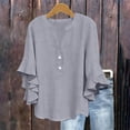 thumbnail image 2 of NSLGXD Plus Size Blouses for Women Dressy Casual Button V Neck 3/4 Ruffle Sleeve Linen Shirts Office Work Ladies Tops Gray Blouses,Size S-3XL, 2 of 10