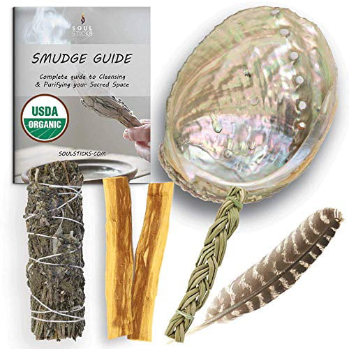 2 Spirit Sage Lavender Cleansing Smudge Stick KIT & Feather Wand & Shell 