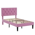 thumbnail image 6 of VECELO Twin Size Platform Bed Frame Upholstered Beds with Height-Adjustable Linen Button Tufted Headboard, Bed Frame, Pink, 6 of 8