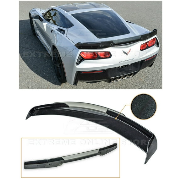 Extreme Online Store Replacement for 2014-2019 Corvette C7 | Z06 Z07 Stage 3 Style Rear Trunk Lid Wing w/ Light Tinted WickerBill Spoiler (ABS Plastic - Painted Carbon Flash Metallic) 