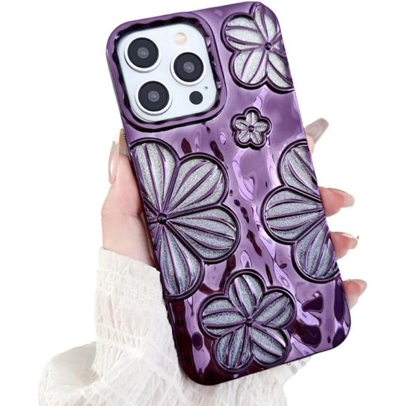 Compatible with iPhone Case,Luxury Glitter Electroplating Flower Floral [ Drop&Full Body Protection] Shockproof Cover Phone Case (Purple,iPhone 12 Pro)