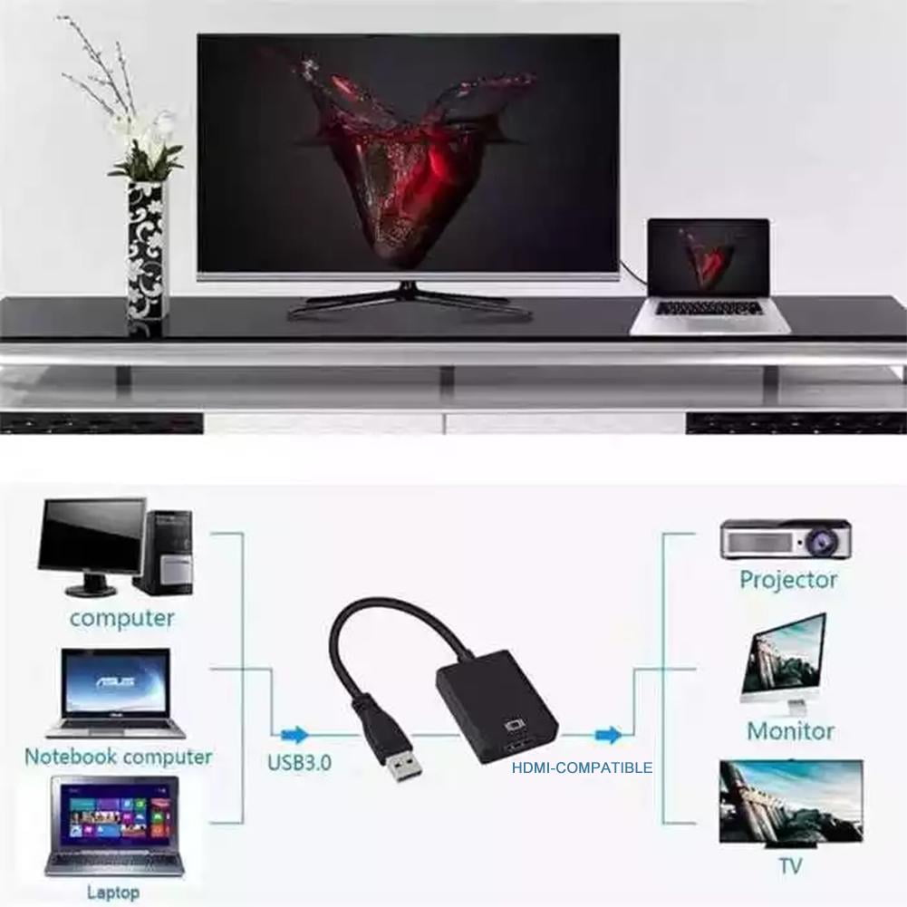USB to HDMI-Compatible Adapter, HD 1080P Video Audio Converter, USB 3.0 to HDMI Adapter Cable for Multiple Monitors, Support Windows