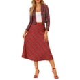 thumbnail image 2 of INSPIRE CHIC Women's Notched Lapel Stretch Plaid Tartan Crop Blazer, 2 of 6