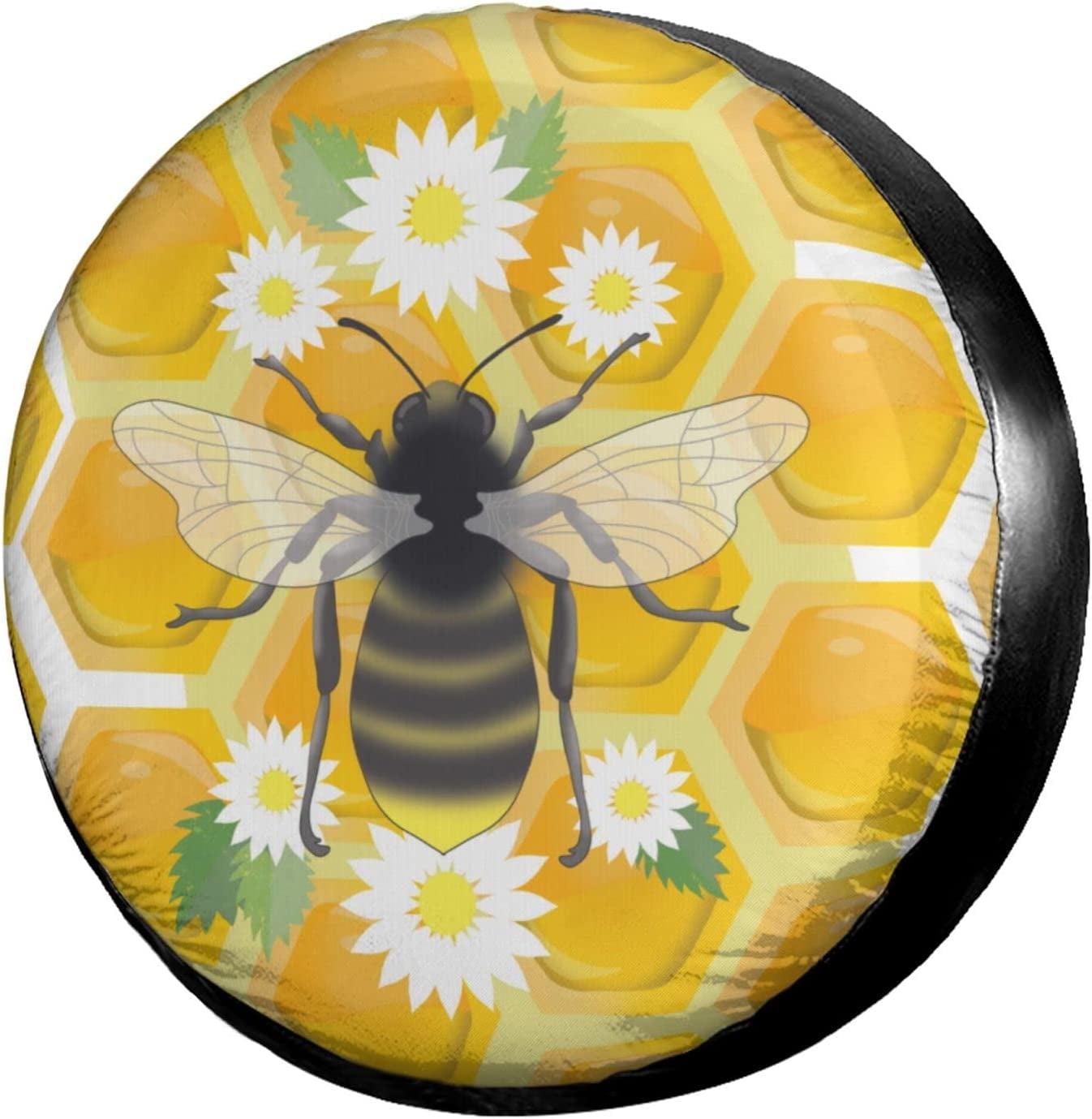 Bee Daisies Spare Tire Cover for Jeep RV Trailer SUV Truck