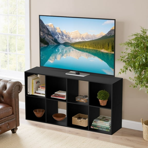 Atilioo 8 Cube Storage Organizer, Open Bookcase, Space-Saving Display Shelf with Removable Back Panels, Easy Assembly, Black