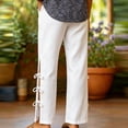 thumbnail image 5 of Cutuoiiu Womens High Waist Cotton Pants Straight Leg with Side Bow Slit and Pockets for Everyday Activities, Summer Casual Wear, 5 of 5