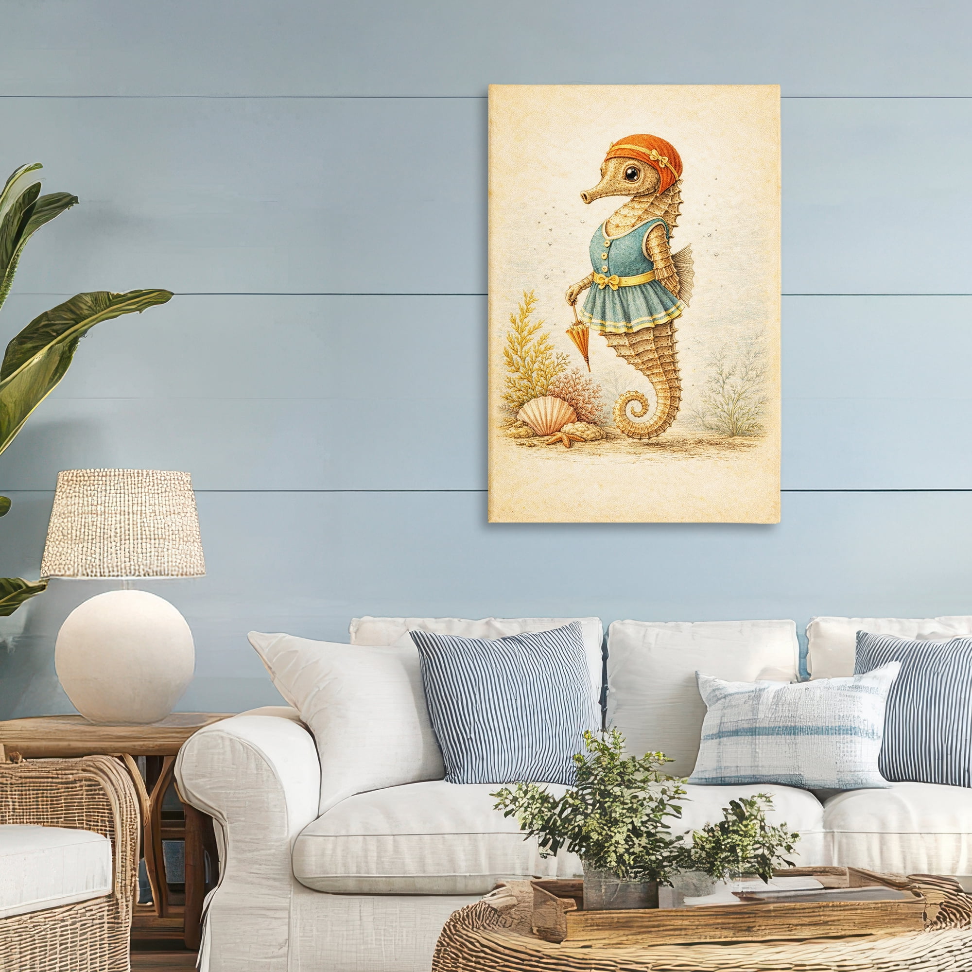 Stupell Industries Maritime Bathing Society Seahorse Canvas Wall Art, design by Grotto Studios
