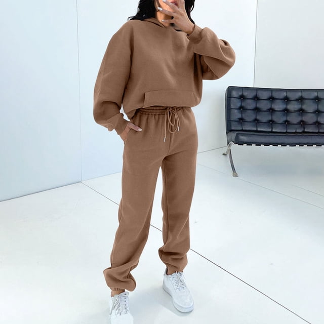 Ensemble Deux Pièces Économies d'Été Liquidation 2022! Mode Femmes Poche Col Rond Décontracté Sweat à Manches Longues + Pantalon Ensemble