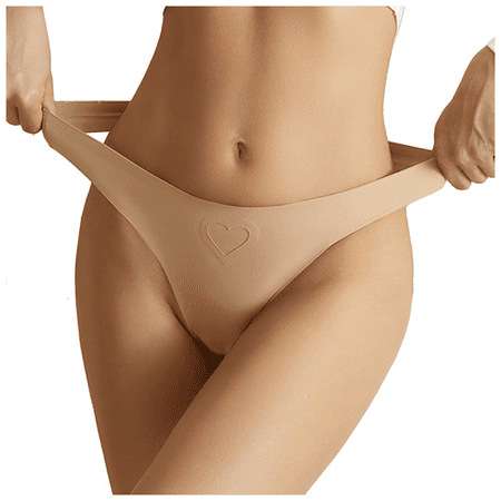 Fulorrnie Women s Thong Underwear Low Rise Seamless Panties Heart Shaped Accent No Show Comfort Stretch Nylon Spandex  Khaki  S