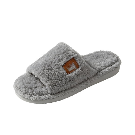 Slippers for Women Men Open Toe Fuzzy Fleece House Shoes - Warm Non-Slip Indoor Slides, Holiday Gifts for Him Her