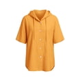 thumbnail image 7 of Miqool Cotton Linen Hoodies for Women Button Down Short Sleeve Collared Drawstring Flowy Tops Beach Vacation Outfits, 7 of 7