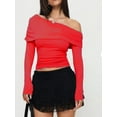 thumbnail image 4 of Michellecmm Women's Off-Shoulder Tops Trendy Asymmetrical Solid Color Ruched Long Sleeves Shirts Fall Blouses for Streetwear, 4 of 8