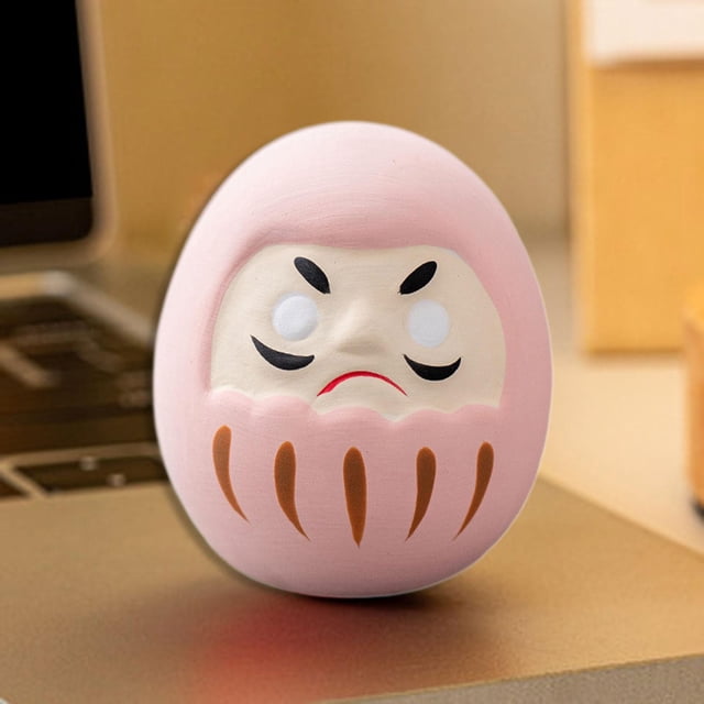 Figura de Daruma japonesa, estatua de cerámica, decoración del hogar, centro de mesa creativo, adorno decorativo de mesa, regalo para estante de mesa Rosa