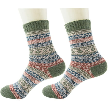 

Men Winter Faux Wool Crew Socks Ethnic Geometry Striped Thermal Warm Hosiery