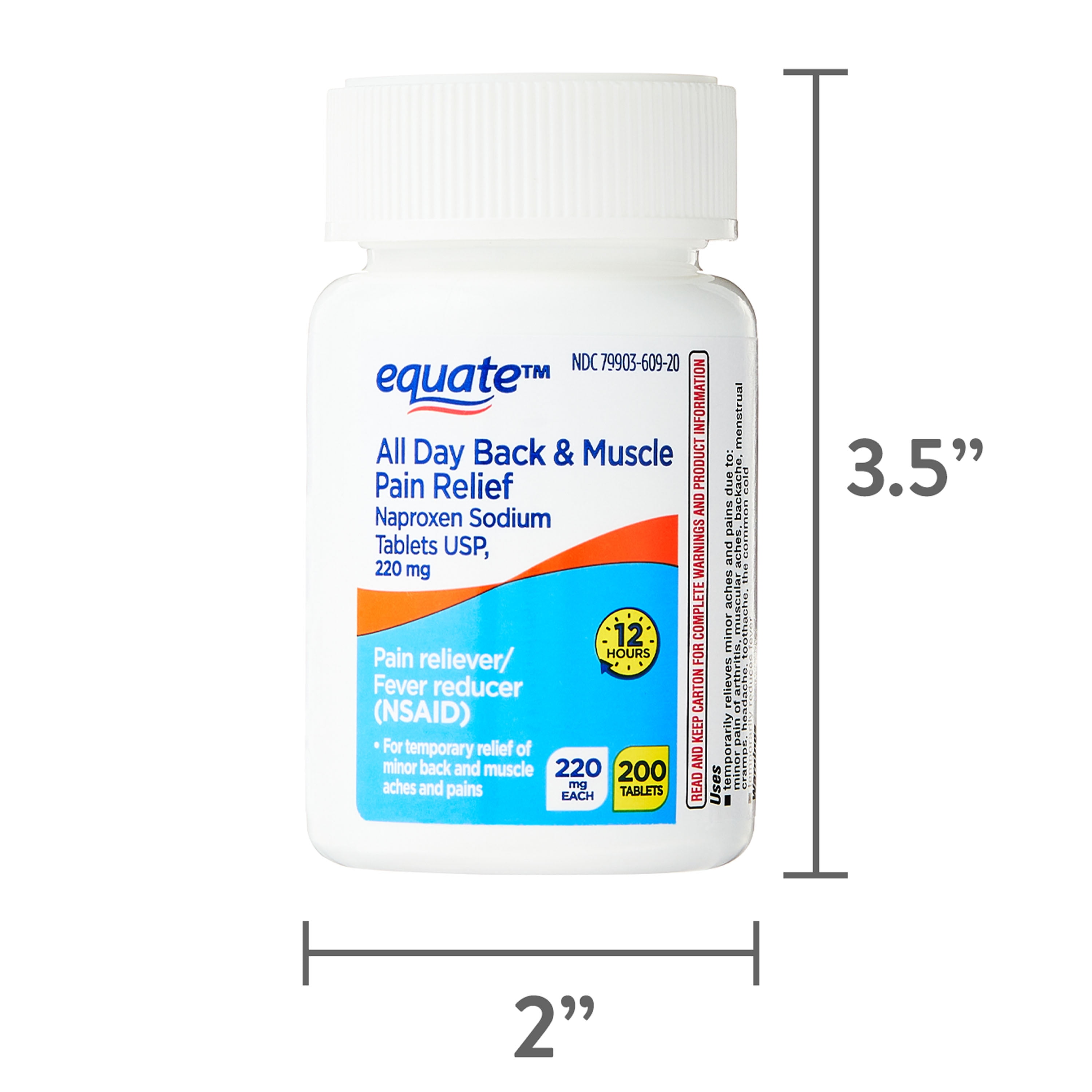 Equate All Day Back & Muscle Pain Relief Naproxen Sodium Tablets, 220mg, 200 Count, Compare to Aleve® Back and Muscle Pain Tablets Active Ingredient