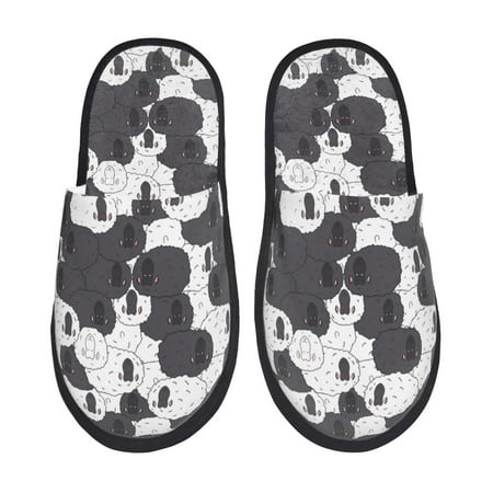 

Rateoe Black And White Sheeps Pattern Fuzzy Slippers Fuzzy Soft House Slippers Plush Furry Warm Cozy Open Toe Fluffy Home Shoes-Large
